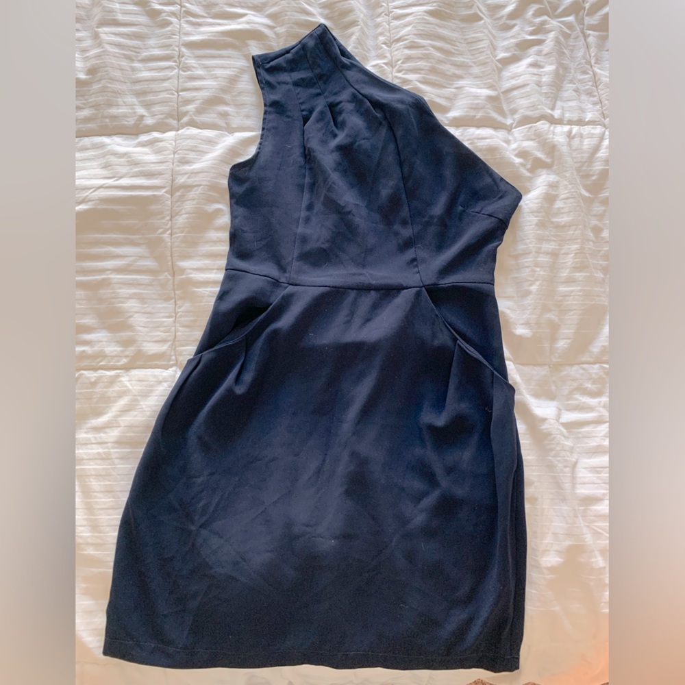 Hello Miss Navy One Shoulder Dress With Pockets - Size Small